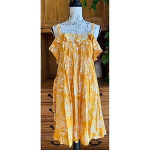 Roxy‎ Womens Yellow Tropical Palm Print Ruffle Sundress Size Small Boho Summer